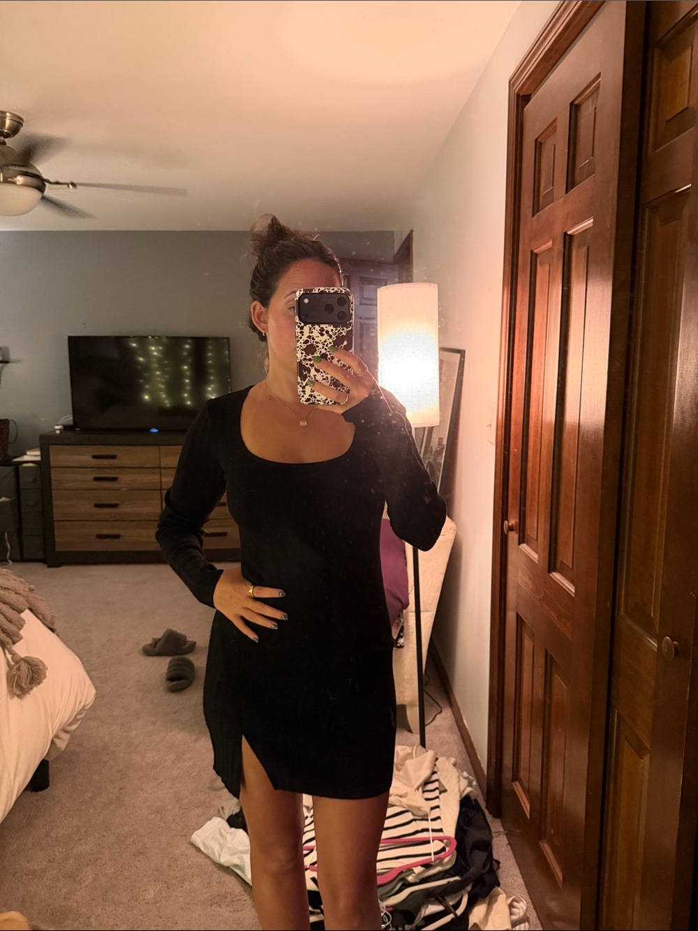 Reformation Black Long-Sleeve Mini Dress